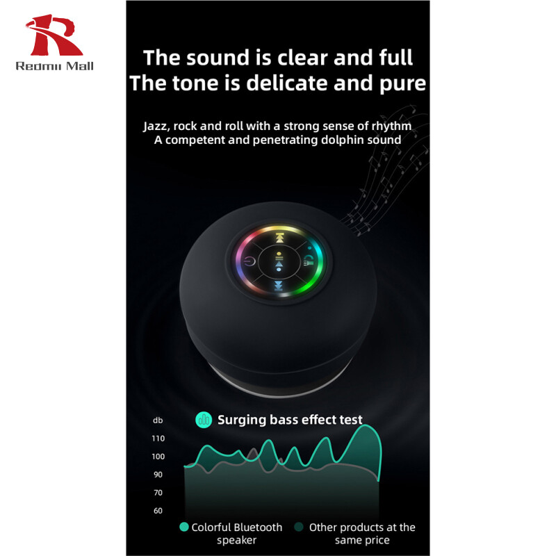 Bluetooth-compatible Speaker Led Light Luminous Suction Cup Bracket Waterproof Bathroom Wireless Portable Player Built-in Microphone