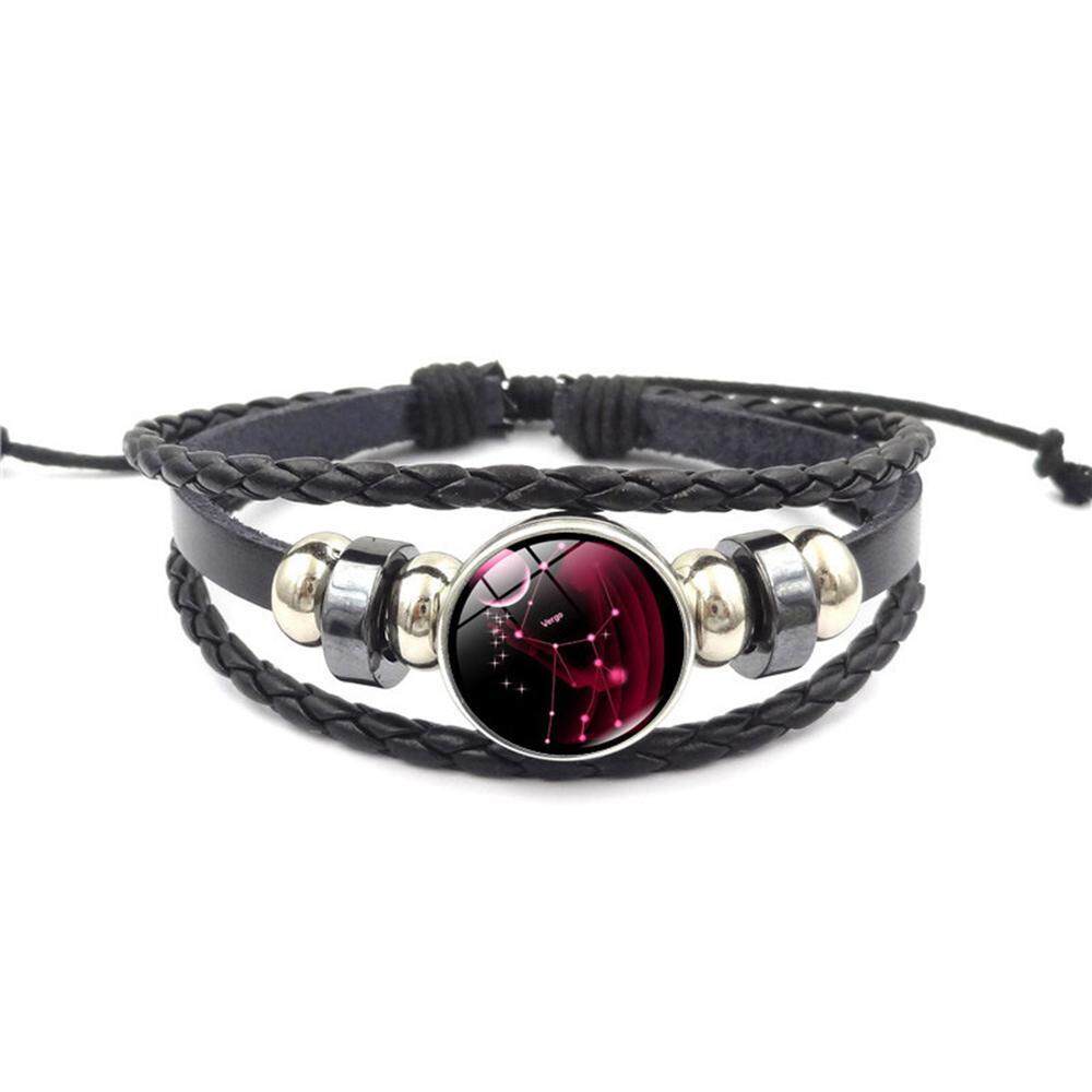 Outflety Rasi Gelang Retro 12 Rasi Beaded Kulit Anyaman Tangan Hadiah Ulang Tahun Gelang Perhiasan untuk Pria dan Wanita dari Segala Usia, remaja Perempuan, Anak Laki-laki