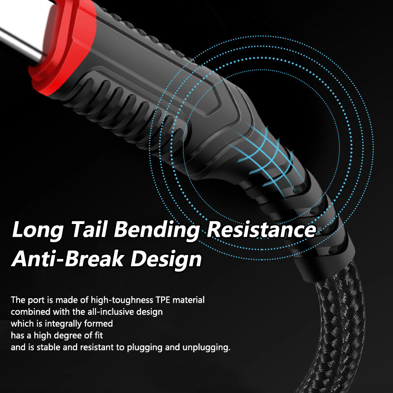DISOUR 66W Fast Charge Cable Nylon Braided Charging Line USB To USB To Micro USB/Type-C/iPhone Support Data Transfer For IOS Android