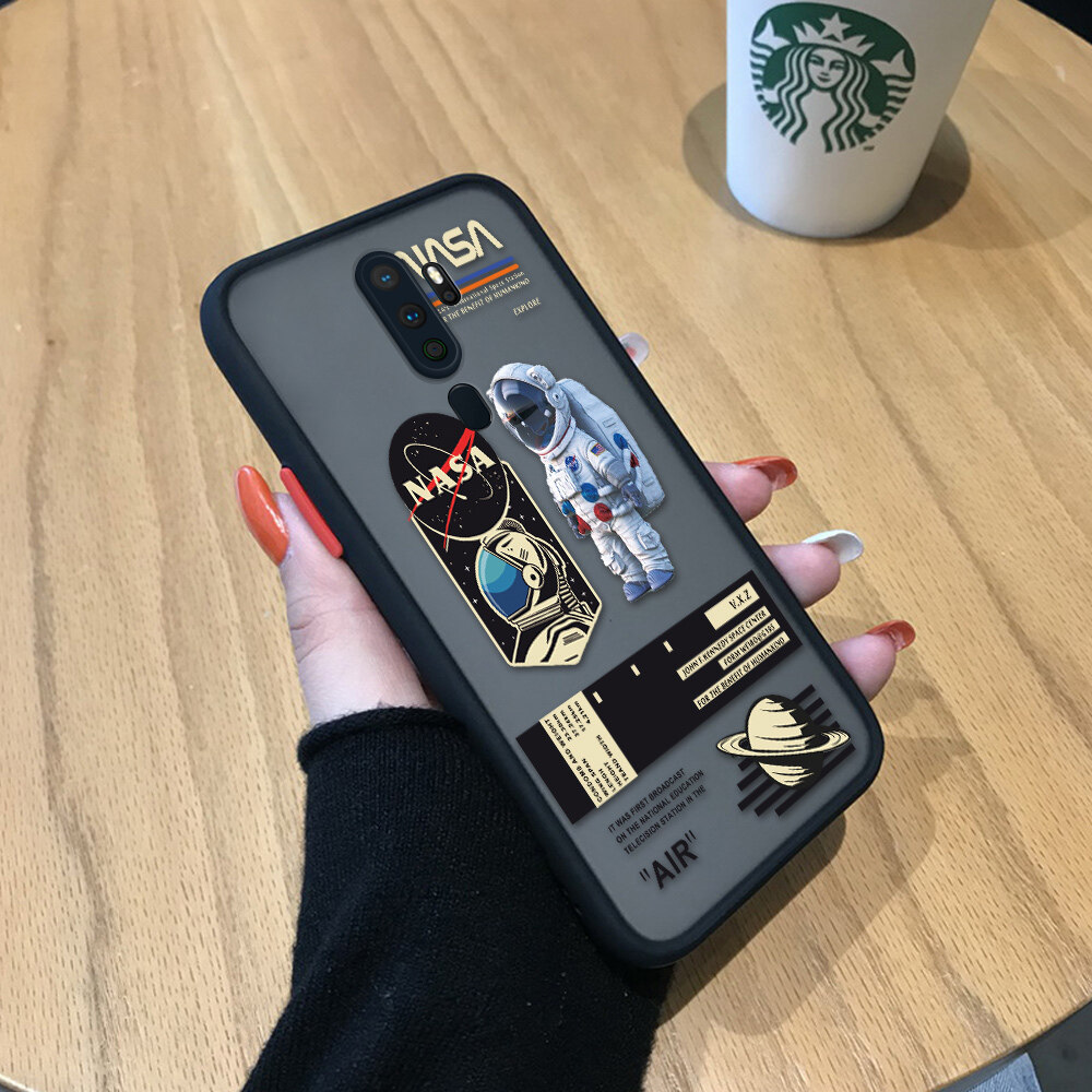 Hontinga Casing Case For OPPO A9 2020 A5 2020 Case Creative NASA Astronaut Frosted Transparent Full Back Cover Phone Cases Camera Protect Casing Hard Case For Boys For Men
