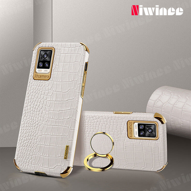 Niwinee for vivo v23e / vivo v23e 5g / vivo v20 se / vivo v20 nfc / v20 2021 / v20 pro 5g tective cover fashion couple crocodile leather ring bracket protective cover