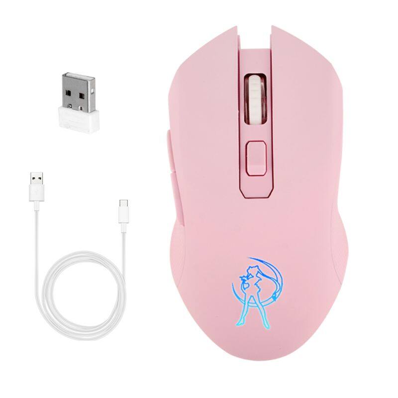 Rechargeable pink silent led optical game mice 1600dpi 2.4g usb wireless mouse for pc laptop desktop computer