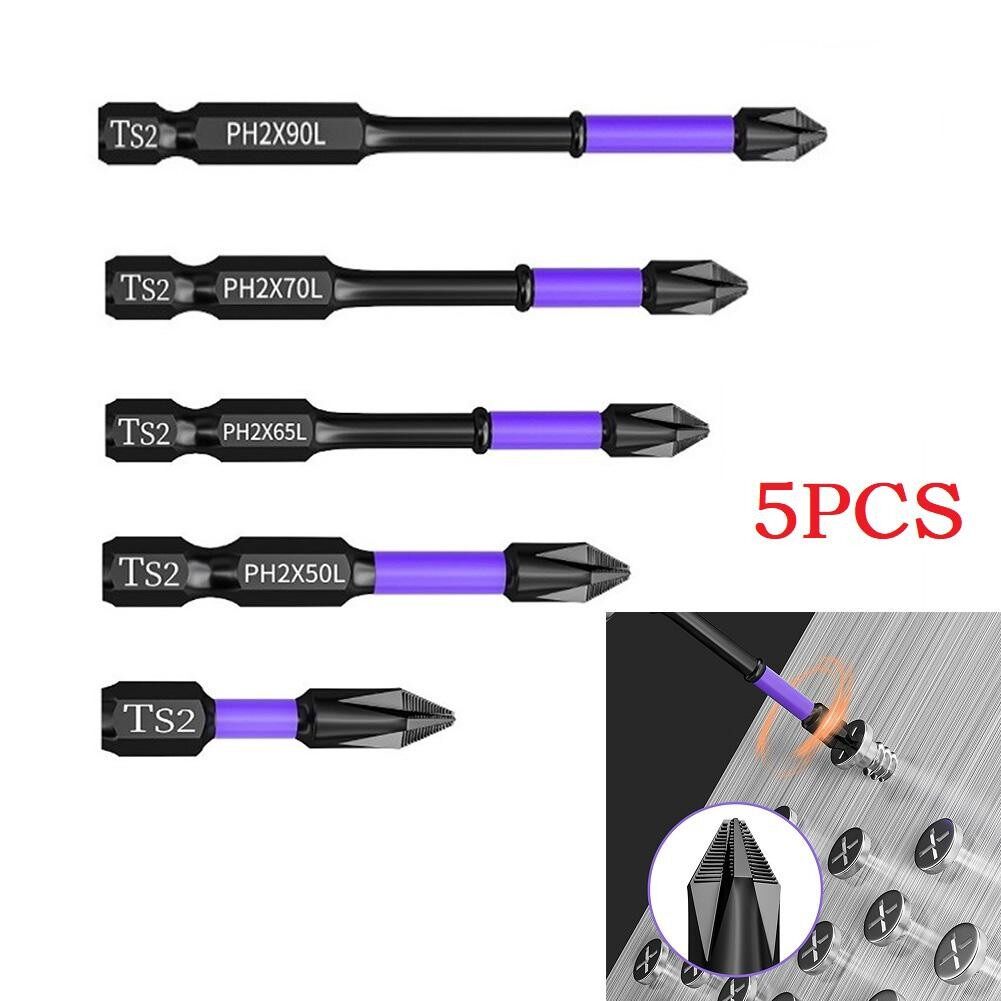 5PCS Non-slip PH2 Magnetic Batch Head Cross Screwdriver Impact Drill Bit 25-90mm