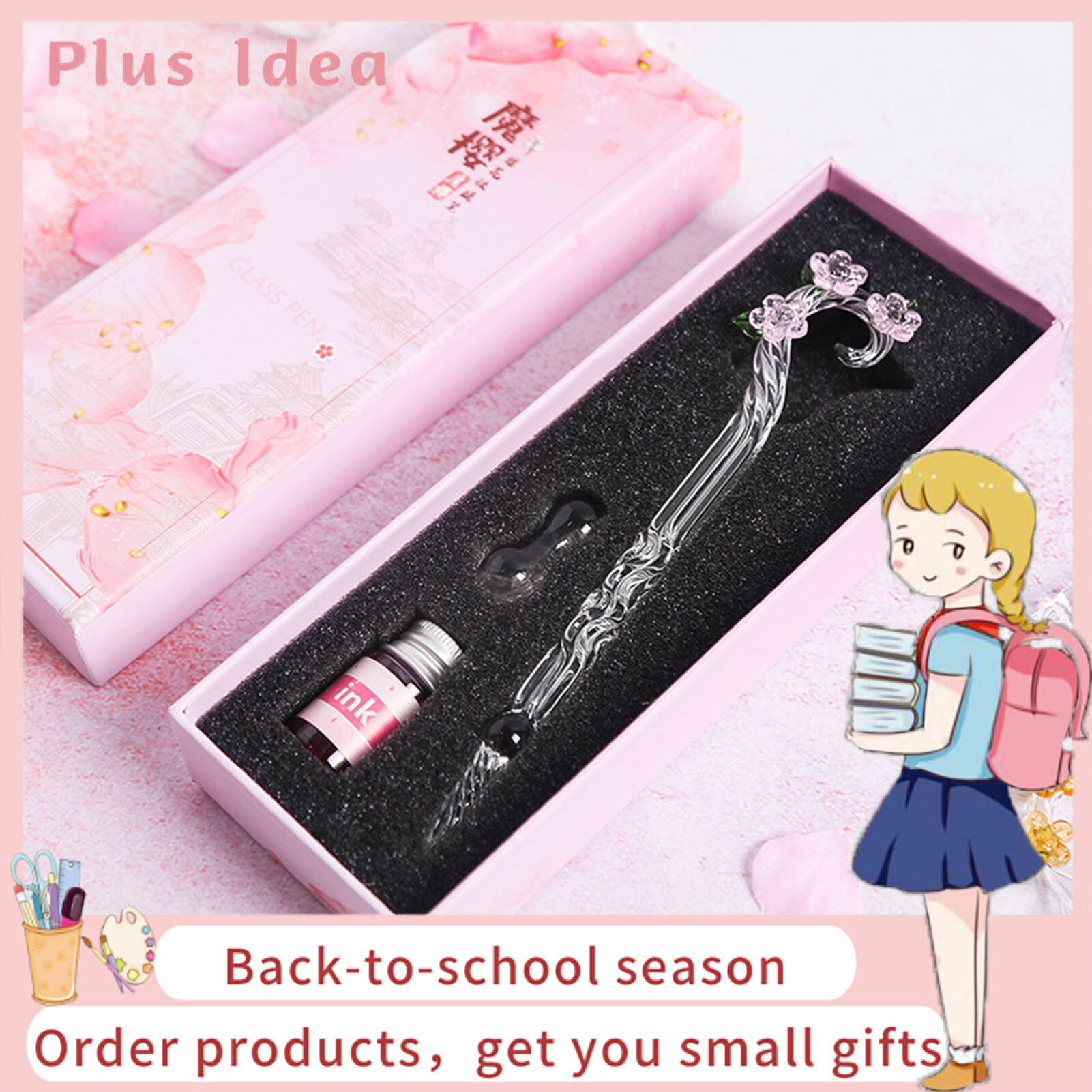 [In stock] Plus Idea® 1 Set Writing Pen Flower Design Portable Glass Crystal Writing Dip Pen for Student Gift