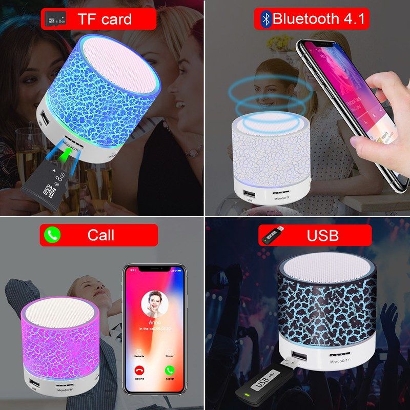 VAORLO Portable S10 Cracks Mini Bluetooth Wireless Speaker With LED Lights Support USB / TF / BLUETOOTH