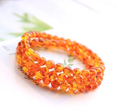 Natural Flower Amber Bracelet Woman's 3 Circle Bracelet Golden Amber Bracelet for Woman and Girls Crystal Accessories
