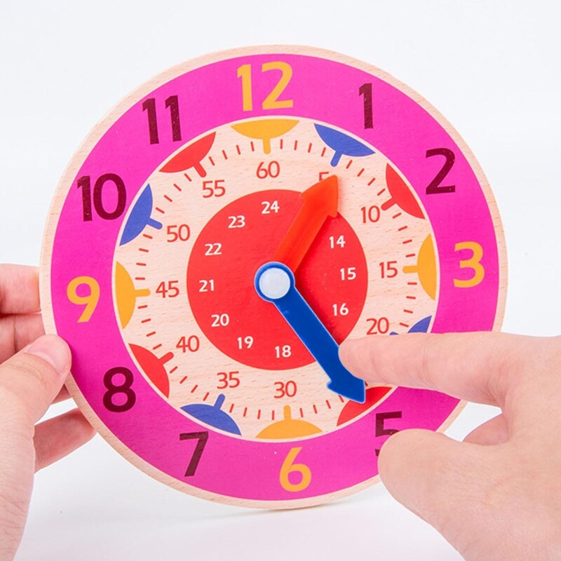 Wooden Teaching Clock Toy Educational Clock Learning Props 12/24Hour Brain Developmental Toy Primary for Time Cognitive