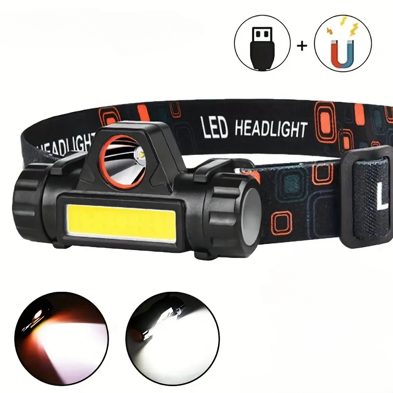 XPE Spotlight COB Floodlight Rechargeable Head Flashlight w/ Magnet IPX4 Waterproof USB Fast Charging 90° Adjustable for Outdoor Fishing  Camping