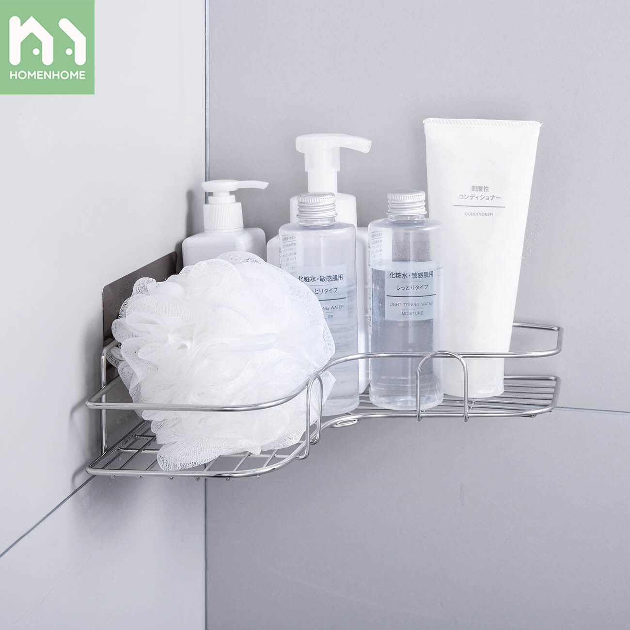 Homenhome Stainless Steel Corner Storage Rack Bathroom Ware Shelf Non-punching Bathroom Toilet Storage Rack