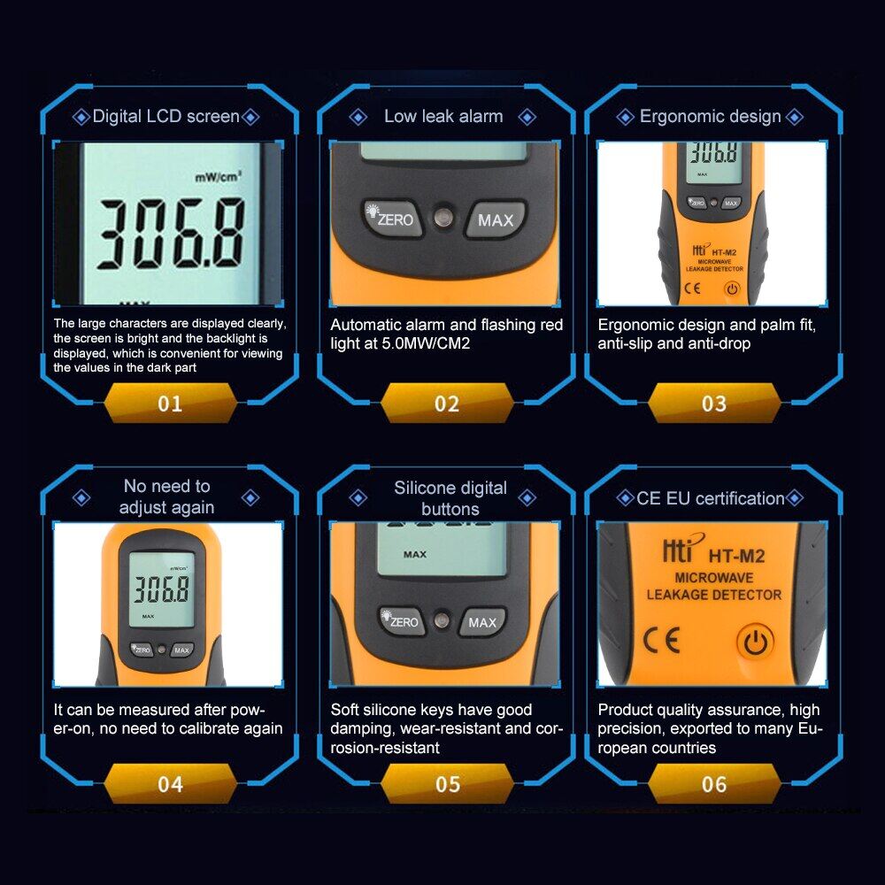 High Sensitivity Professional Digital Microwave Leakage Detector High Accuracy Radiation Meter LCD Display Tester 0-9.99Mw/Cm2