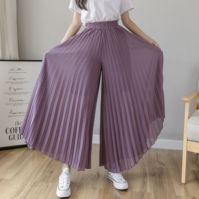 Summer Wide Leg Flared Palazzo 9 Points Loose Chiffon Pleated Pants for  Women S M L XL (with Lining) | Lazada