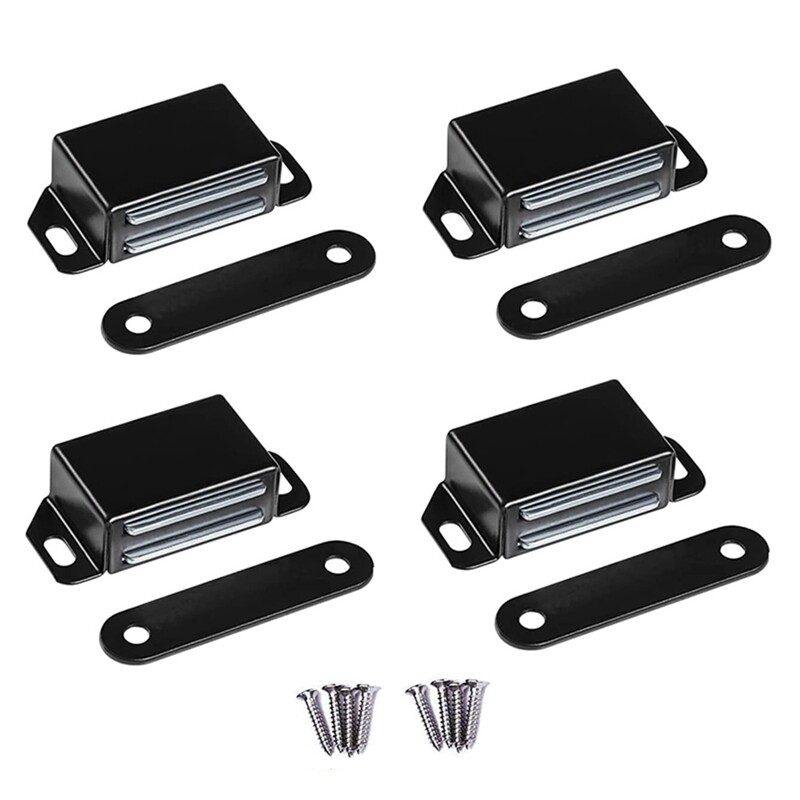 4-Pack Magnetic Door Catch High Magnetic Door Catch Stainless Steel Heavy Duty Catch for Kitchen Door Drawer Latch Black