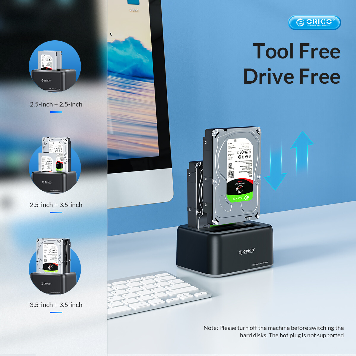 Đế Cắm Ổ Cứng Đế Cắm Ổ Cứng Hai Khoang ORICO USB 3.0 Sang SATA I/II/III Cho Ổ Cứng SSD 2.5/3.5 SATA HDD Với Chức Năng Sao Chép UASP, công Suất Mạnh Hỗ Trợ Giấc Ngủ Thông Minh 18TB Với Cáp Sạc 60PD