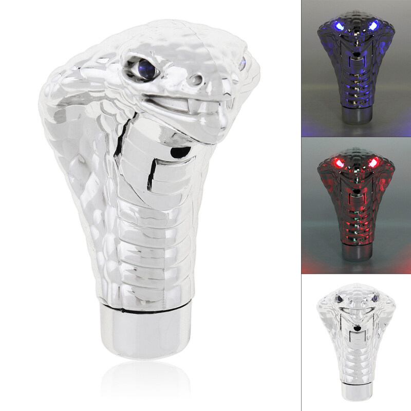 Tay Nắm Cần Sang Số Bằng Tay Bằng Crôm Cho Xe Hơi Mắt Led Thông Dụng, Rắn Hổ Mang