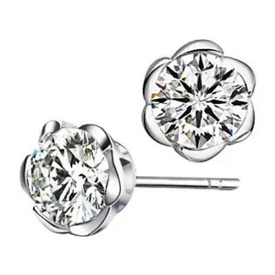 SSA Luxury 925 Silver Plum Blossom Shining Zircon Stud Earrings