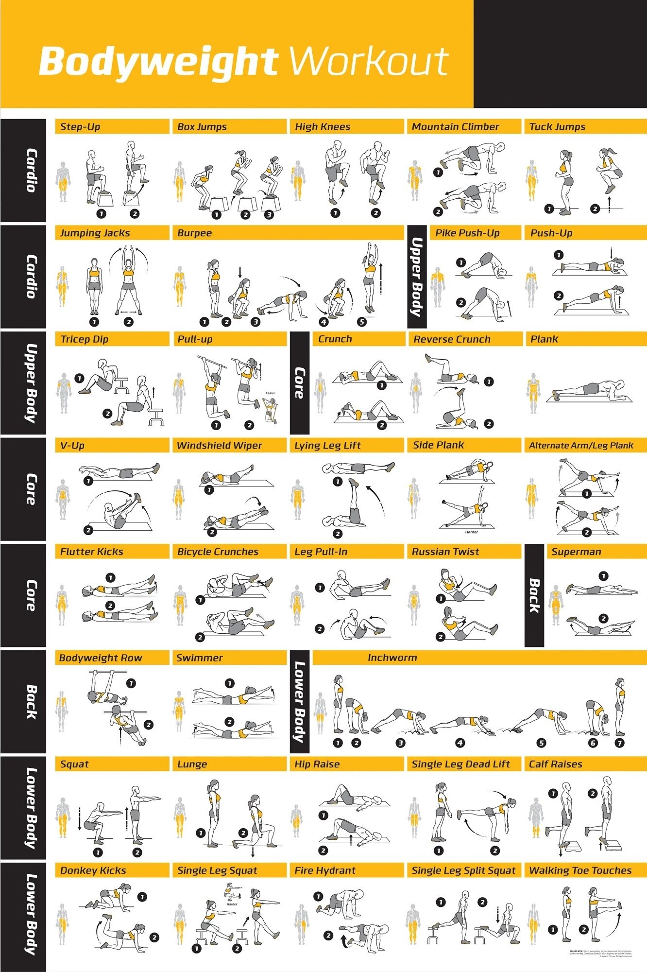 Bodyweight Workout 1 Posters for Home Gym Exercise Posters for Full ...