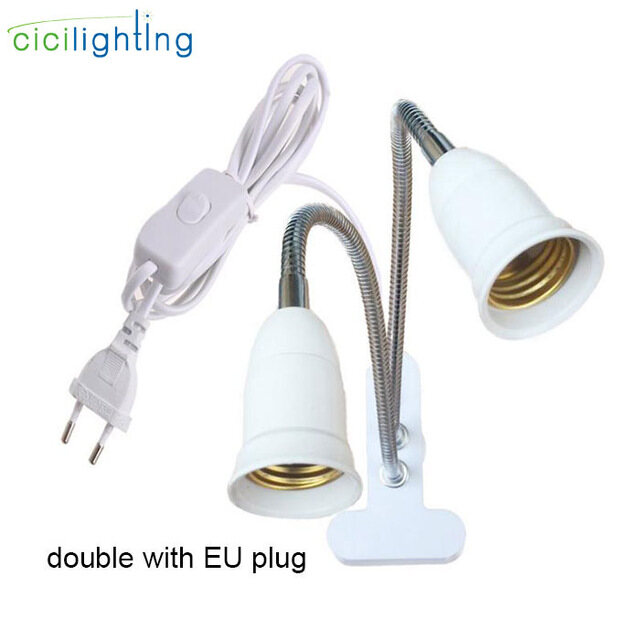Eu us plug 360 degrees flexible desk lamp holder e27 base light socket gooseneck clip on cable with on off switch for home plant