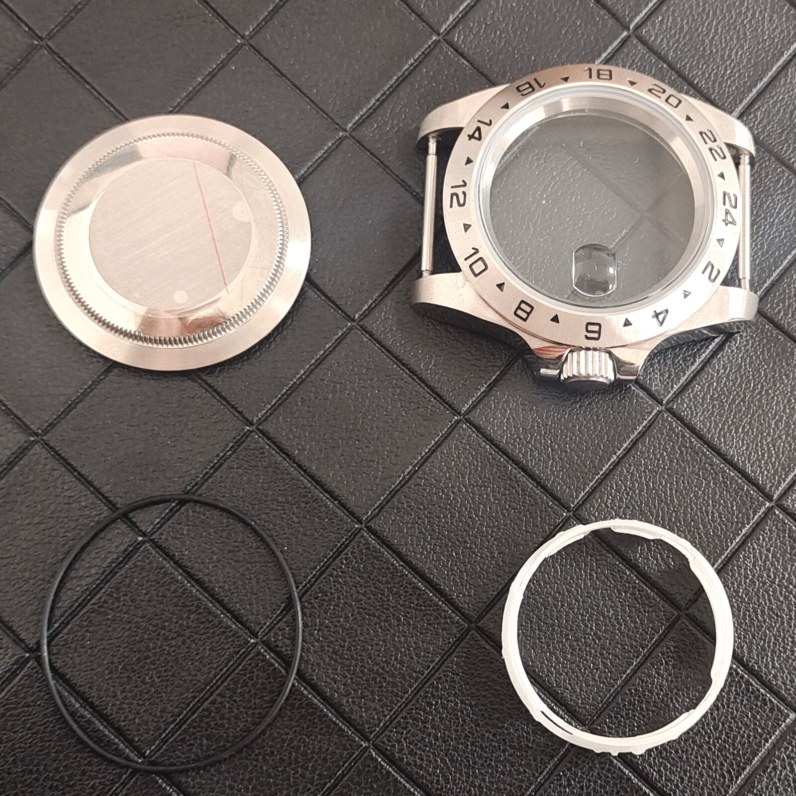 40mm Stainless Steel Aluminum Bezel Mineral Mirror Watch Case Kit for Miyota 8205 821A 8215 Mingzhu 2813 3804 Watch Movement Part