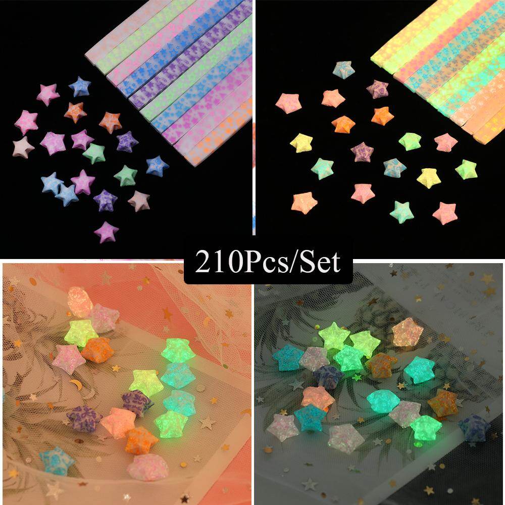 210pcs/lot Glow in Dark Lucky Star Origami Fluorescence Folding Strip Paper Best Wishes Handcraft Gift Craft Paper Decor