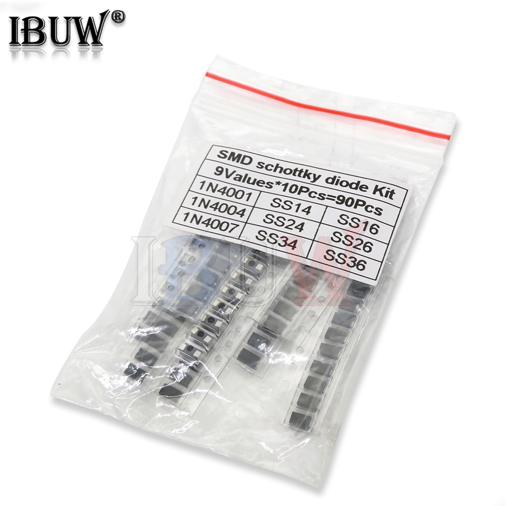 90pcs/lot 1n4001 1n4004 1n4007 ss14 ss24 ss34 ss16 ss26 ss36 smd schottky diode assort kit 9values x 10pcs 肖特基二极