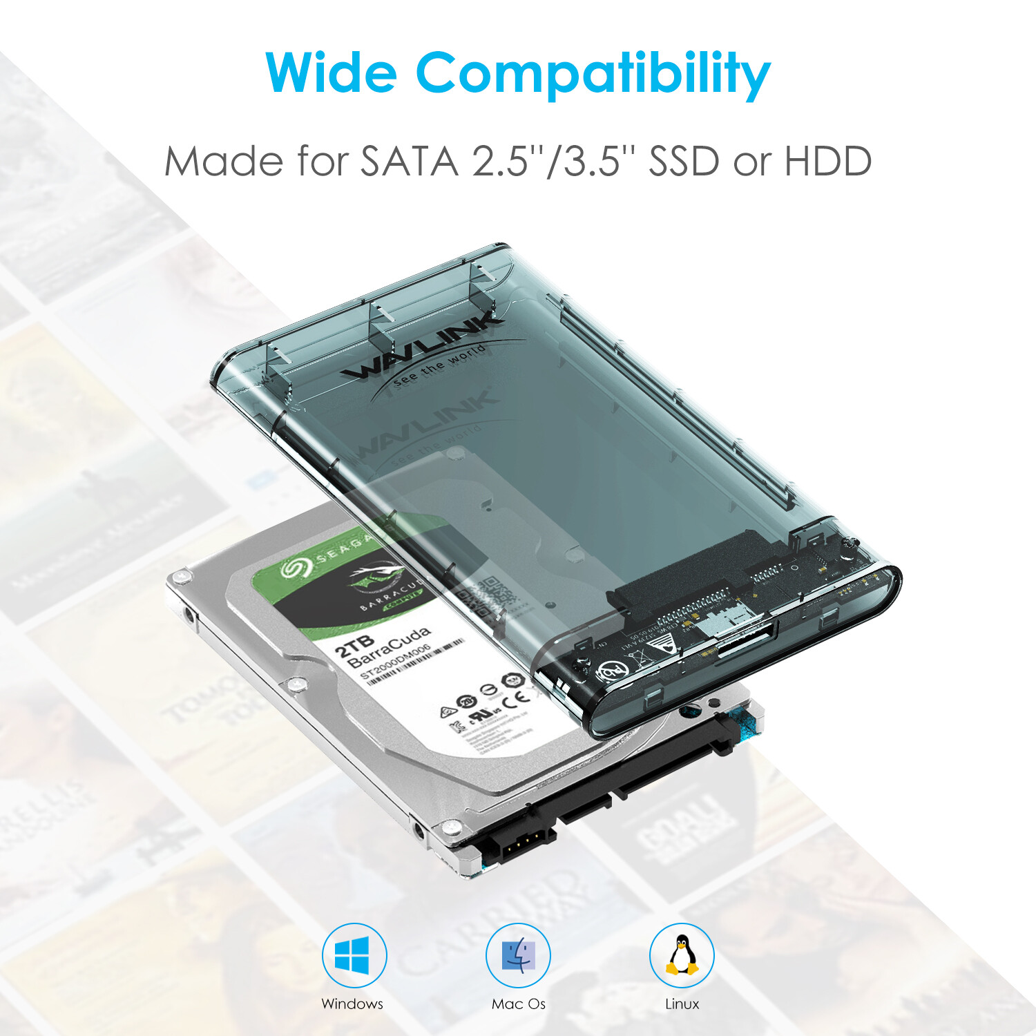 5Gbps Universal 2.5 Inch SATA I / II / III SSD HDD Hard Drive Enclosure Case 2TB Thunderbolt 3 USB 3.0 SSD Hard Disk Enclosure Case with UASP Hot-swap Supported, Plug and Play Hard Disk External Box