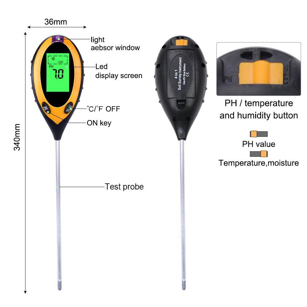 Rcyago 4 Trong 1 Kỹ Thuật Số Máy Đo Độ Ẩm Đất PH Meter Nhiệt Độ Độ Ánh Sáng Mặt Trời Tester