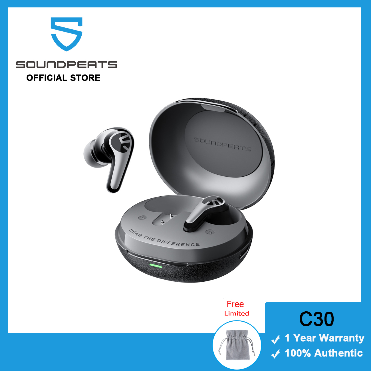 Soundpeats C30 Bluetooth 6.0 tai nghe gắn tai không dây Sâu Lai khử tiếng ồn chủ động-52dB 6 Microphone ENC Với giảm tiếng ồn Gió 52-Giờ Cuộc Sống pin mở rộng IP54 Không Thấm Nước