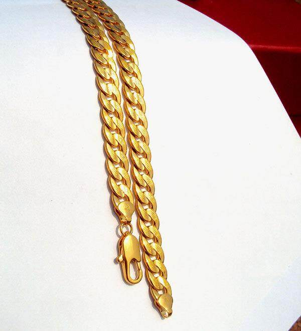 【Fire New】 Classics REAL 14 K Solid Gold FINISH two-sided sequence sand Cuban Link Chain Necklace 60 CM