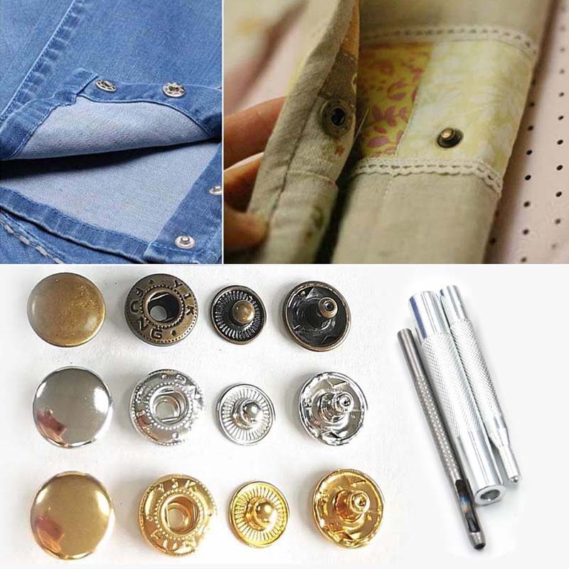 Pzcf 30 Bộ Nút Trang Trí Quần Jean Nút Bấm Đinh Tán 15Mm + Dụng Cụ Lắp Đặt Thủ Công Nút Kim Loại Đóng Hộp Phụ Kiện Tự Làm