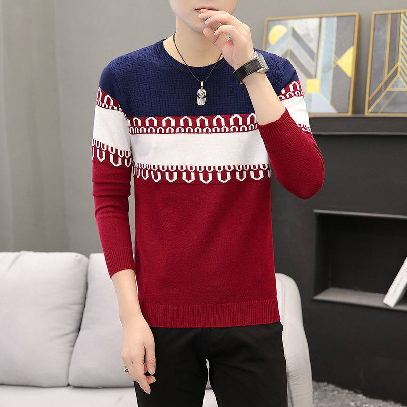 2021 Men's New Sweater Trendy Fashion Knitted Top Autumn Slim Thin