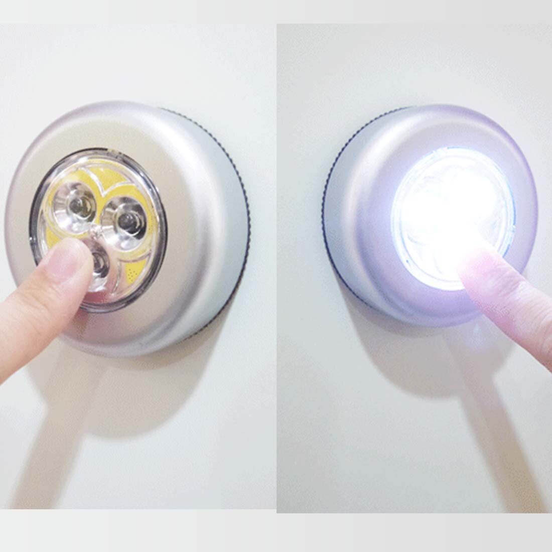 【lightingeverthing】Mini Wireless 3 LED Push Touch Lamp Kitchen Cabinet Closet Night Wall Light
