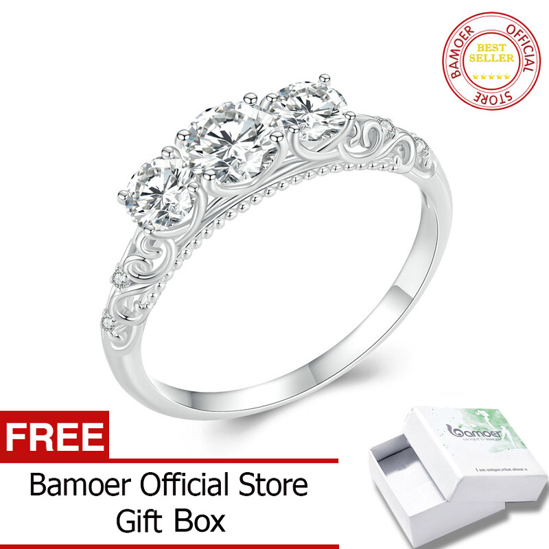 Bamoer 1.1ct round moissanite platinum plated ring for women d color vvs1 ex engagement 925 sterling silver ring msr009