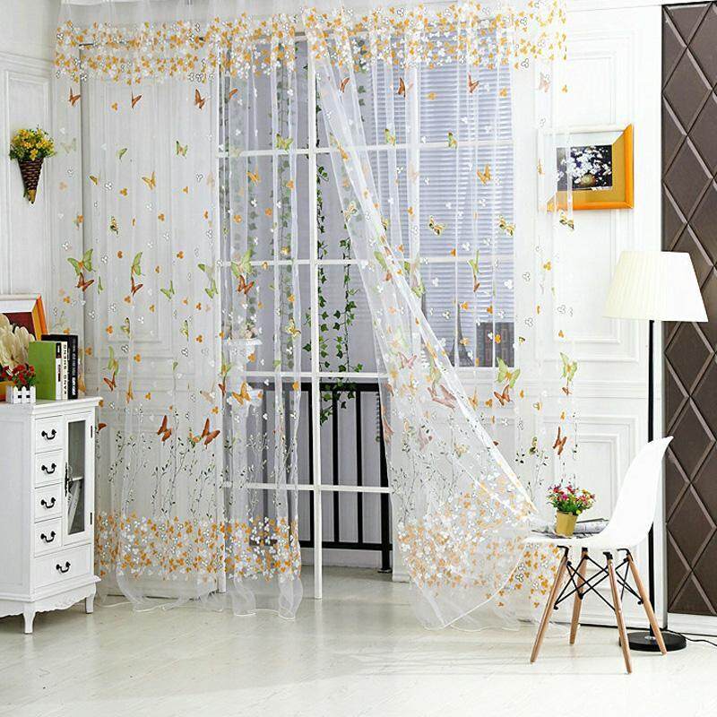 【companionship】Bướm Hoa Voan Voan Cửa Sổ Rèm Sheer Khăn Valance (Kích Thước: 1 m (W) x 2 m (L)