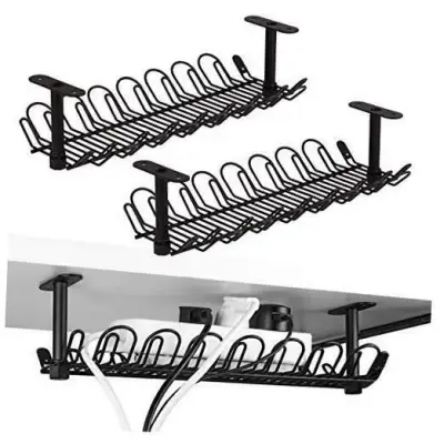 Cable Management Tray, 14 inches Under Desk Cable Organizer for Black,Holder for Wire Management, Heavy Metal Cable Wire Organizer for Desks, Offices, and Kitchens