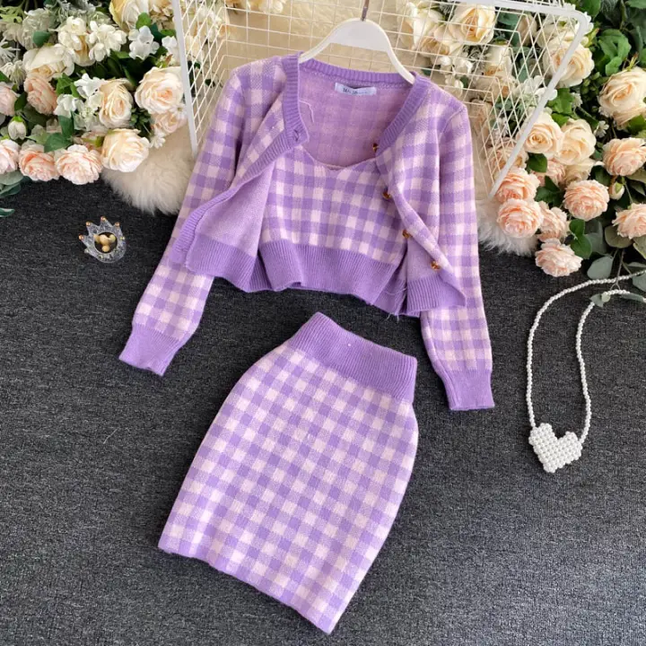 purple plaid skirt vest