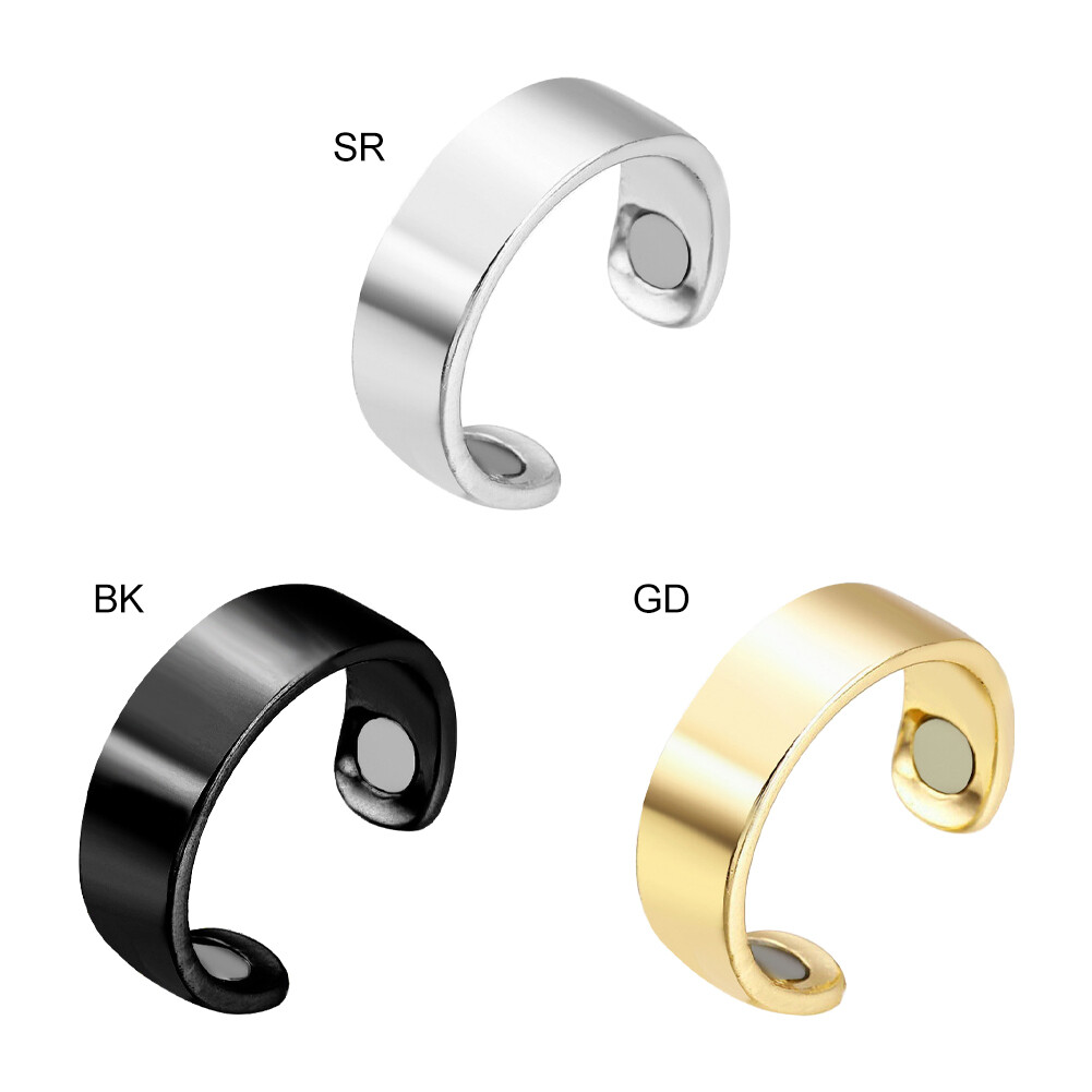 【ZNBY】Glossy Silver Magnetic Health Ring Magnet Open Ring - 1 Piece