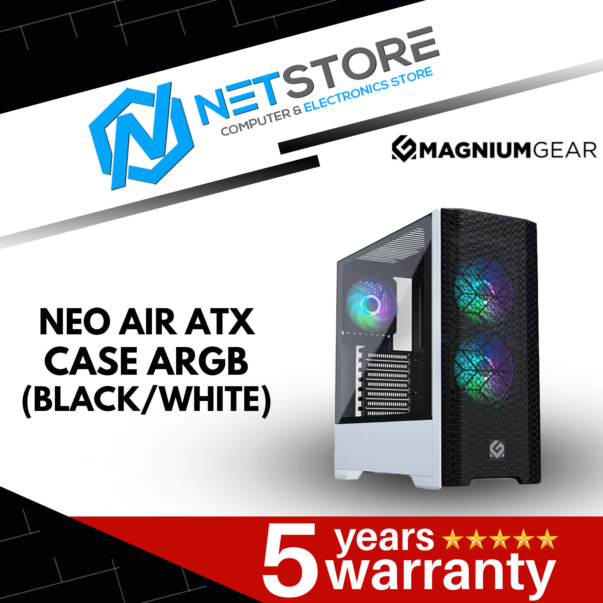 MAGNIUMGEAR NEO AIR ATX CASE ARGB - BLACK/WHITE - MG-NE520A_DBW02 | Lazada