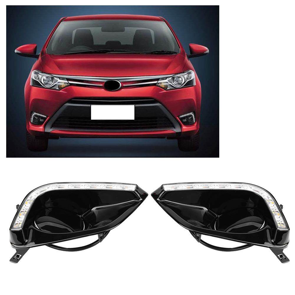 1 Pasang Mobil Siang Hari Lampu Turn Sinyal 2 Warna Kabut DRL LED Lampu untuk Toyota Vios 14-16