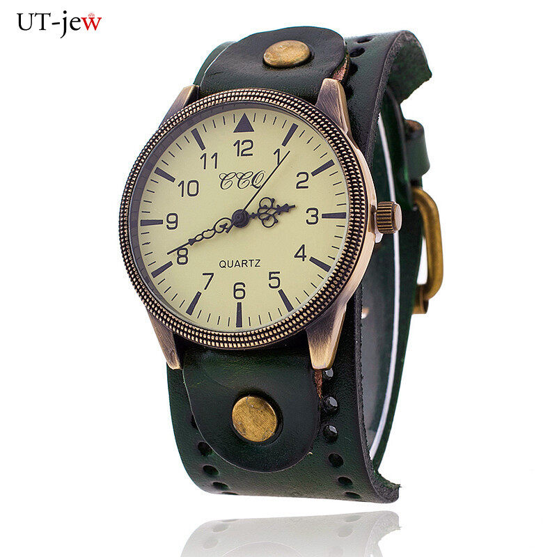 Men Bracelet Quartz Watch Cow Leather Strap Casual Sport Wristwatch Clock Gifts