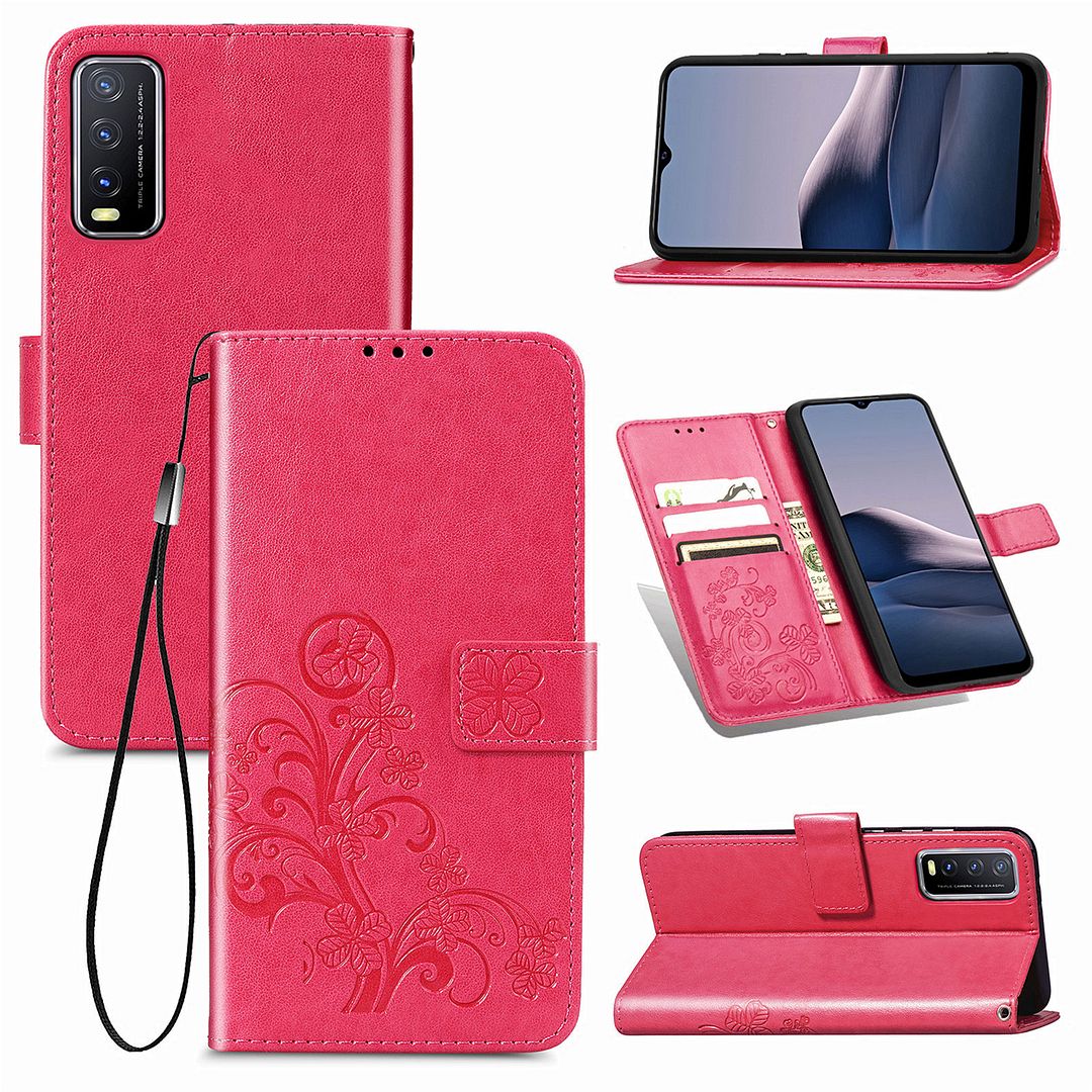 2022 new design For vivo Y20 / vivo Y20i (6.51 ) Case, Clover Embossing Solid color Phone Casing Flip Advanced Business PU Leather Cover Stand Support Bracket Succinct Wallet - Image 2