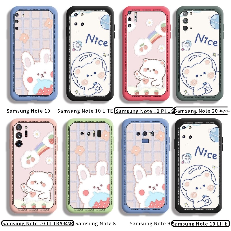 For Samsung Galaxy Note 10 LITE Note 10 PLUS Note 20 ULTRA Note 8 Note 9 Case with Cute cartoon oil painting rabbit bear Shockproof soft thin Back Cover Liquid Silicone Pattern Camera Full Lens protector casing