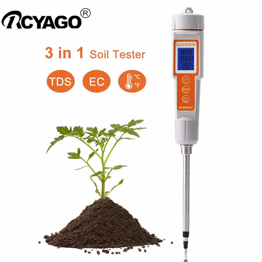 RCYAGO Digital Soil Inspection Tool TDS/EC/Temp Soil meter EC Meter Soil TDS Meter temperature Compost Thermostat for soil for Plants gardening kit
