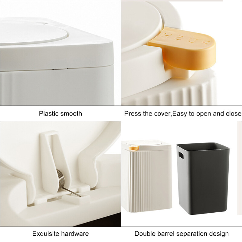 trash bin Trash bins in the kitchen, living room, plastic bins, solid, durable, plastic bins. Press bin with lid, double thick desktop waste bin for home use with lid, bedroom paper basket.