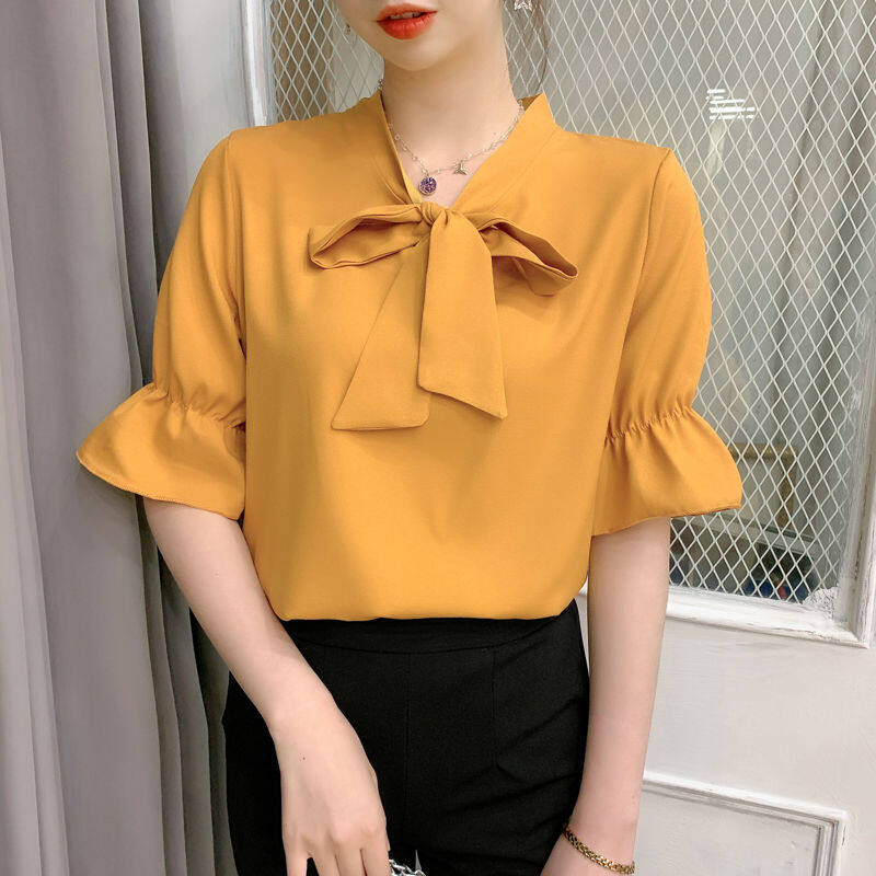Cộng Với Kích Thước Áo Sơ Mi, Áo Cánh Voan Tay Công Chúa Phối Nơ