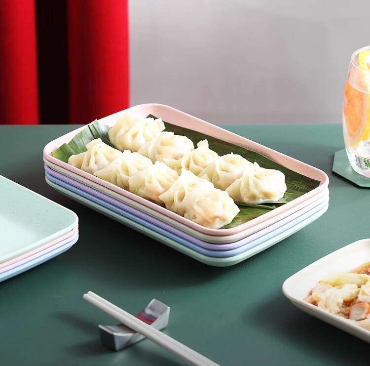 YESPERY Đĩa Hình Chữ Nhật Bằng Rơm Lúa Mì Sáng Tạo Bộ Đồ Ăn Melamine Tốt Cho Sức Khỏe Dụng Cụ Nấu Ăn Nhà Bếp Đĩa Mì Ống Sushi Tráng Miệng Đĩa