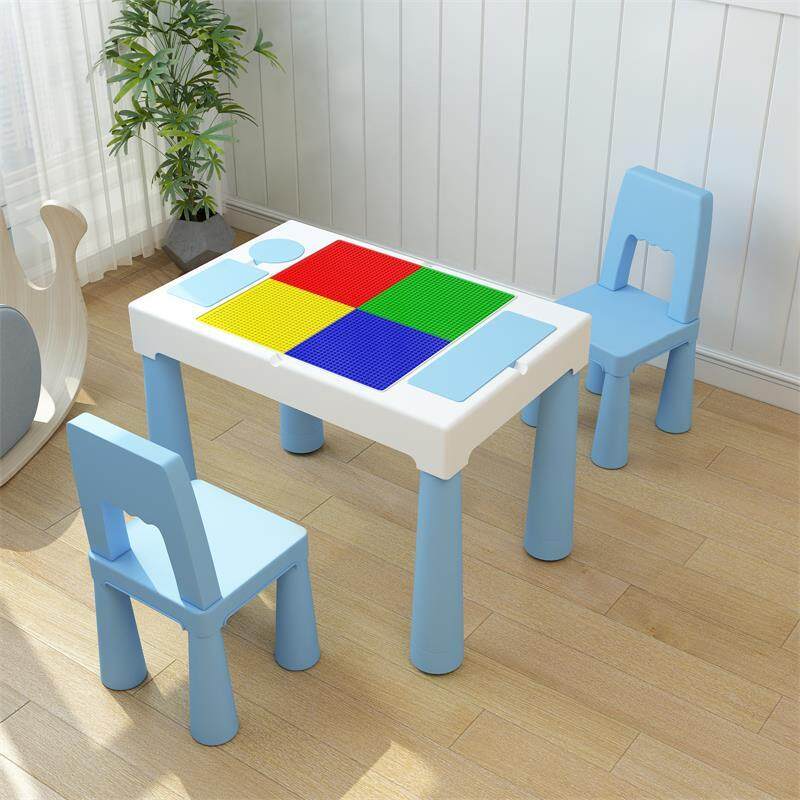 Kids Activity Table Building Blocks and Two Chair Set, Sand Table Craft Table, Building Brick Table with Storage