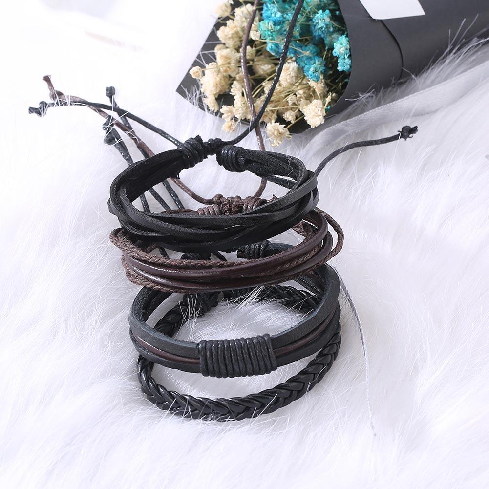 1 Bộ Vòng Tay Đan Dây Nhiều Lớp Phong Cách Punk Cho Nam, Phụ Kiện Vòng Đeo Tay Bằng Da PU