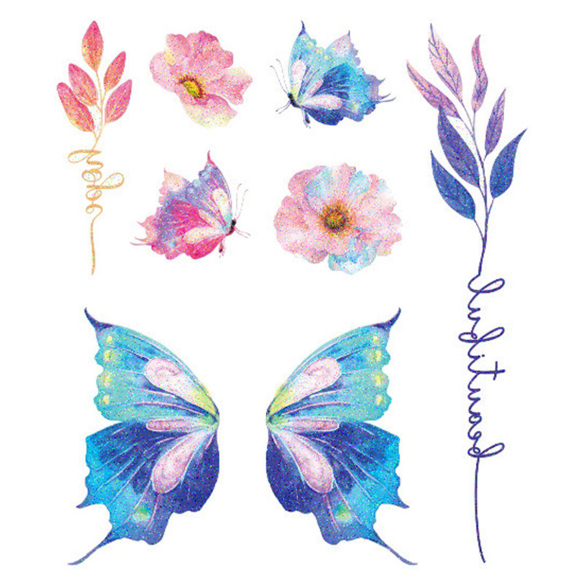 Fairy Butterfly Wings Glitter Tattoo Sticker Temporary Waterproof Eyes Face Arm Body Art Fake Tattoos Women Festival Accessories