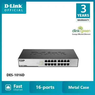 D-LINK DES-1016D 16 Port 10/100 Fast Ethernet Desktop/Rackmount Unmanaged Switch in Metal Casing support MDI/MDIX & IEEE 802.3x Flow Control (16-Port)