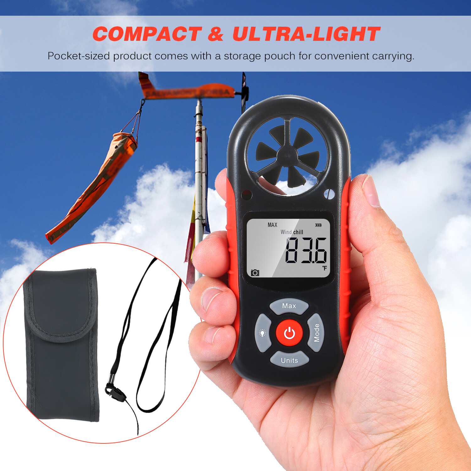 Smart Sensor Máy Đo Tốc Độ Kỹ Thuật Số Cầm Tay 8 Trong 1 Máy Đo Tốc Độ Gió/Gió Lạnh/Nhiệt Độ/Độ Ẩm/Chỉ Số Nhiệt/Điểm Sương/Áp Suất Khí Quyển/Máy Đo Độ Cao Máy Đo Khí Tượng Kỹ Thuật Số Có Đèn Nền LCD